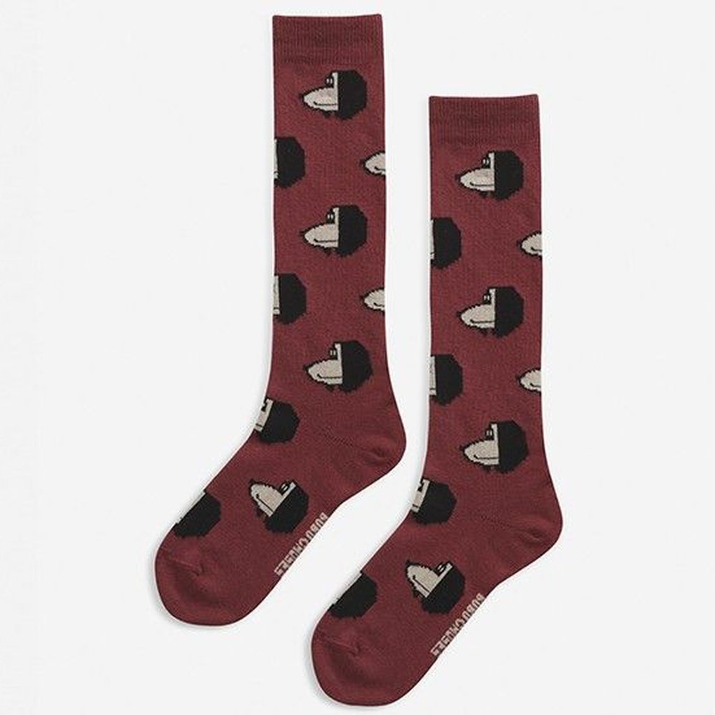 BOBO CHOSES - CALCETIN LARGO MAROON DOGGIE ALL OVER