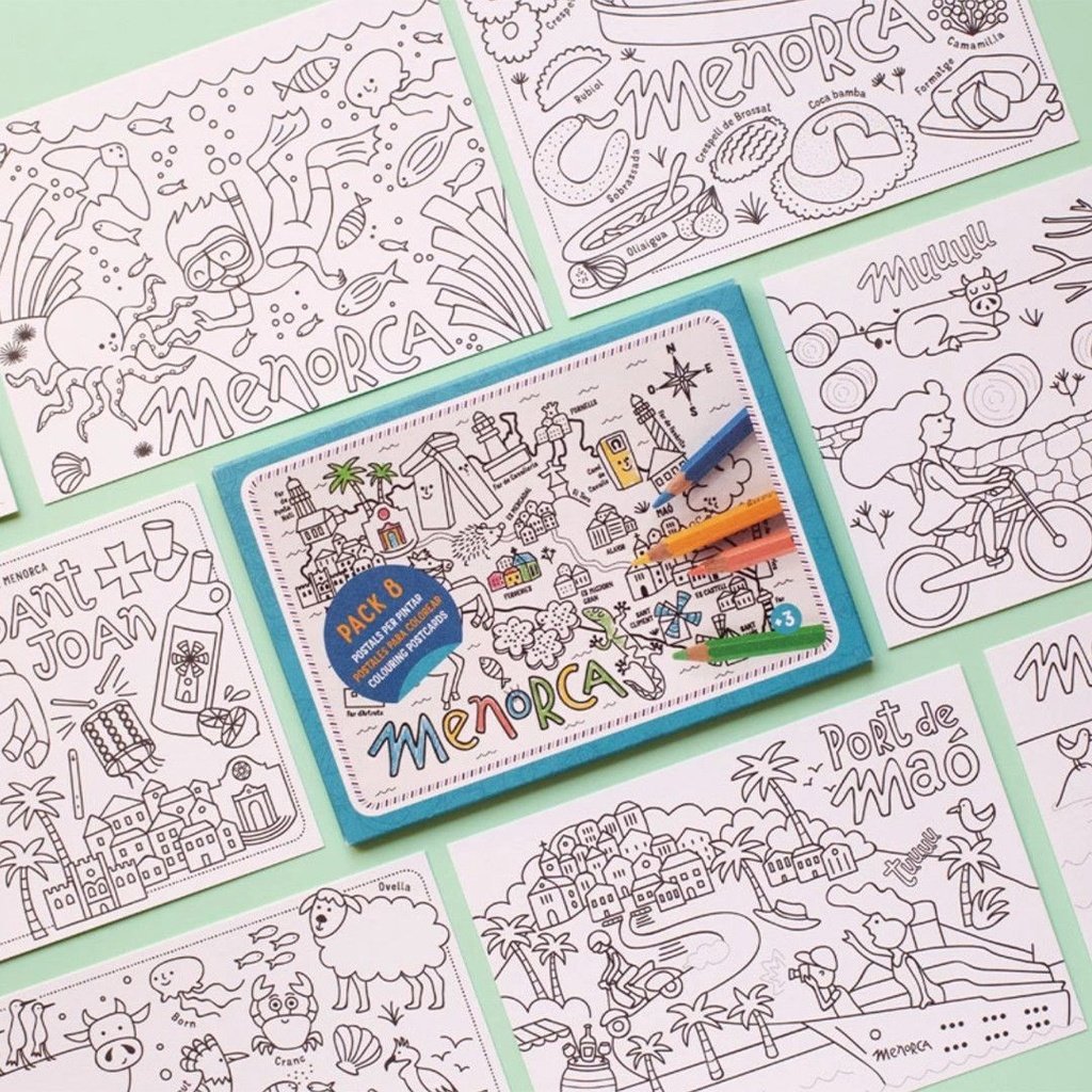 Pack 8 postales de Menorca para colorear