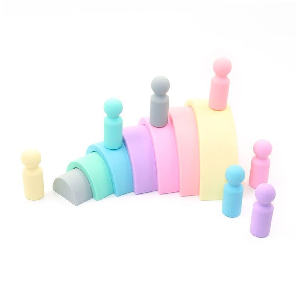 Arcoíris 7 piezas + 7 figuras pastel de silicona MIWIS