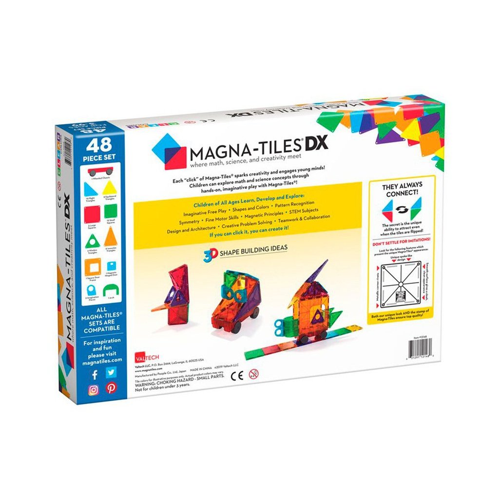 Magna-Tiles Clear Colors DX 48 piezas - Juego de construcción magnético