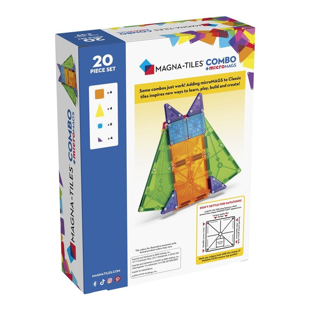 Magna-Tiles Combo 20 piezas + microMAGS - Juego de construcción magnético 3+ años