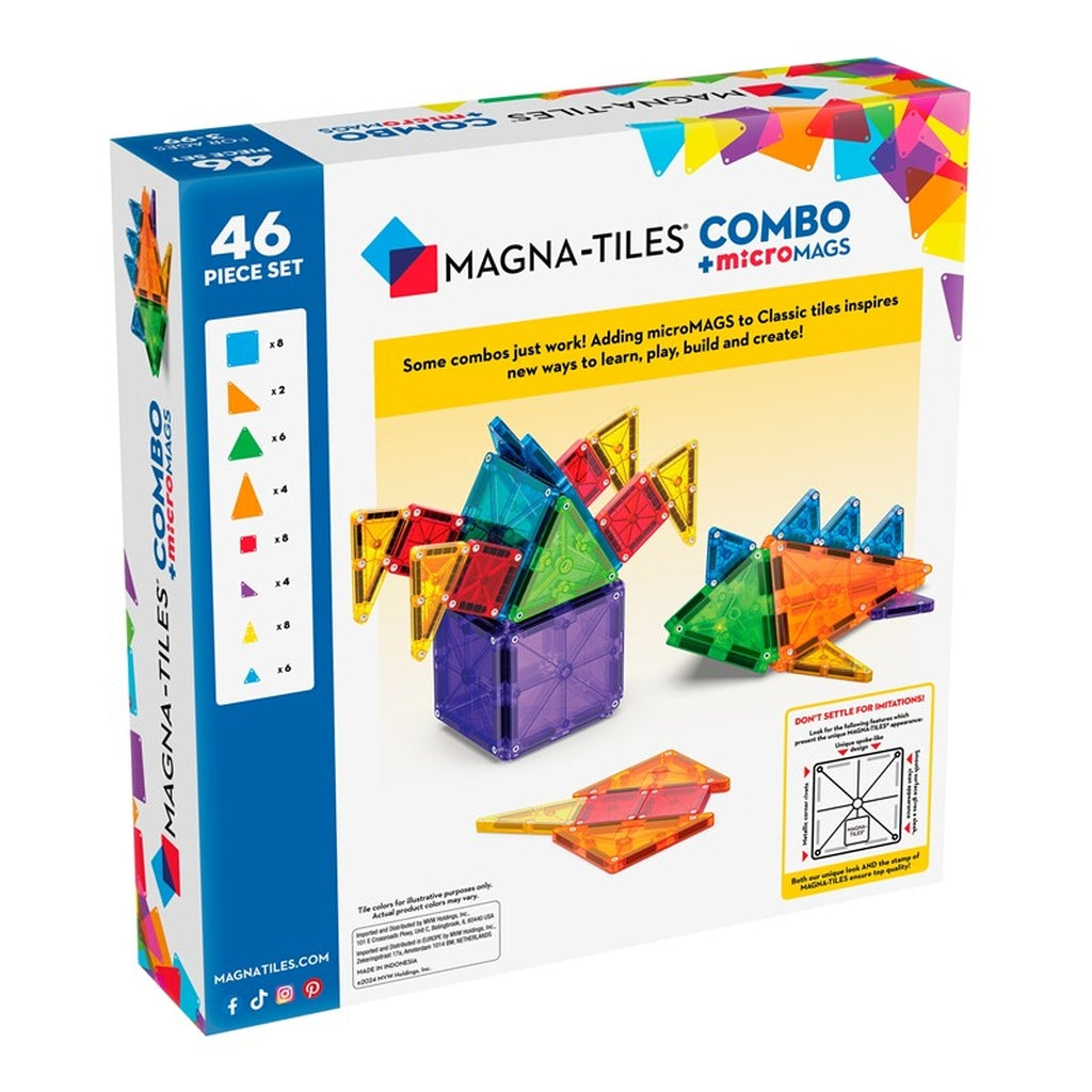 Magna-Tiles Combo 46 piezas + microMAGS - Juego de construcción magnético 3+ años