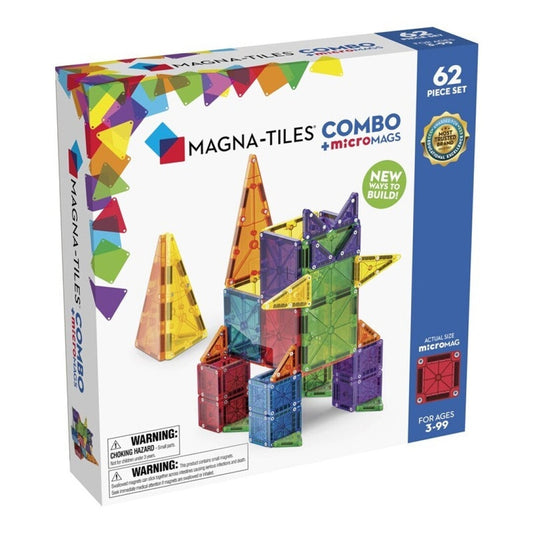 Magna-Tiles Combo 62 piezas + microMAGS - Juego de construcción magnético 3+ años