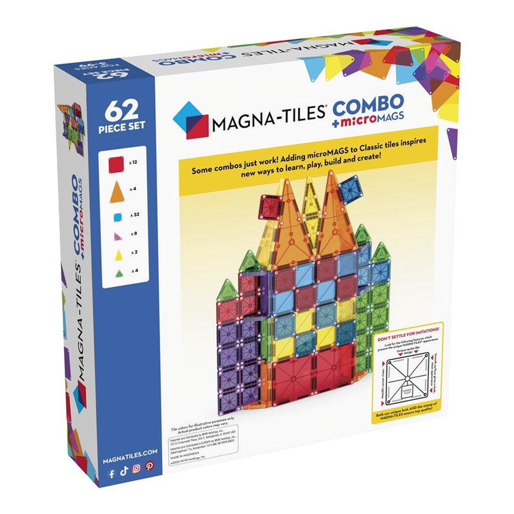 Magna-Tiles Combo 62 piezas + microMAGS - Juego de construcción magnético 3+ años