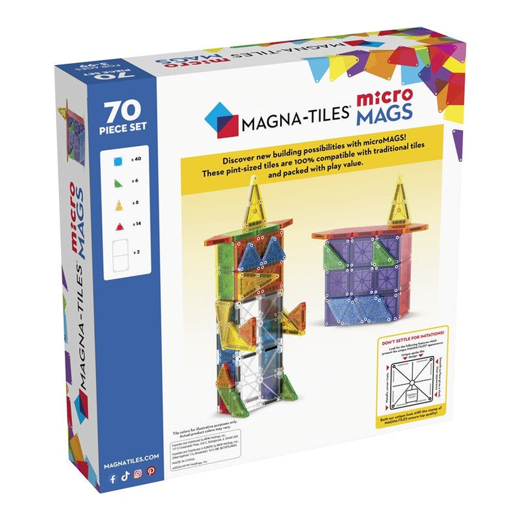 Magna-Tiles microMAGS 70 piezas - Juego de construcción magnético 3+ años